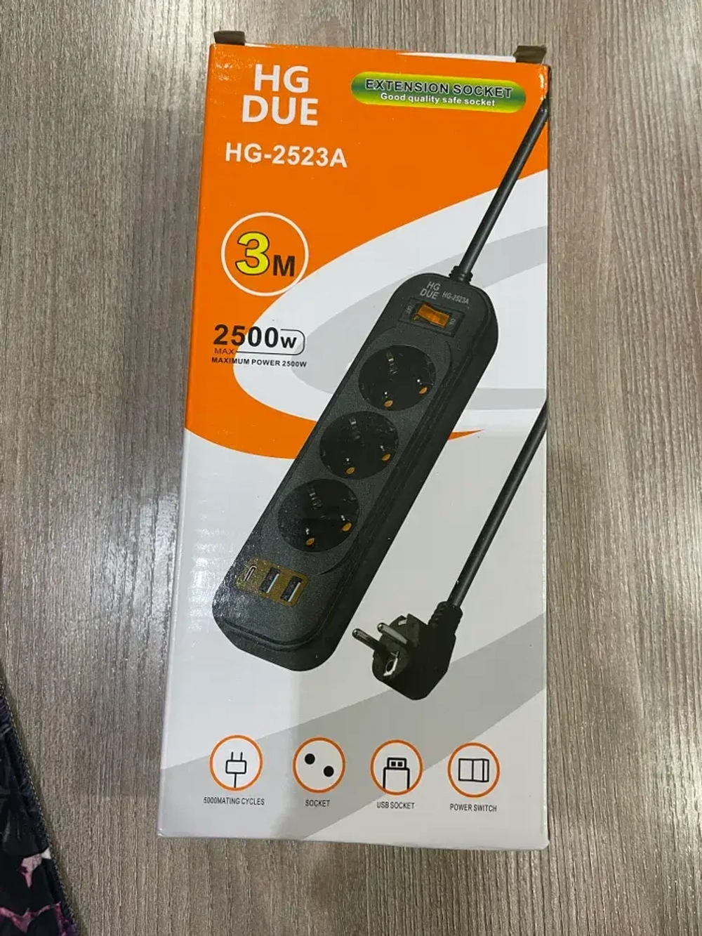 Удлинитель 3 розетки, 3 метра, 2 USB, 1 Type-C