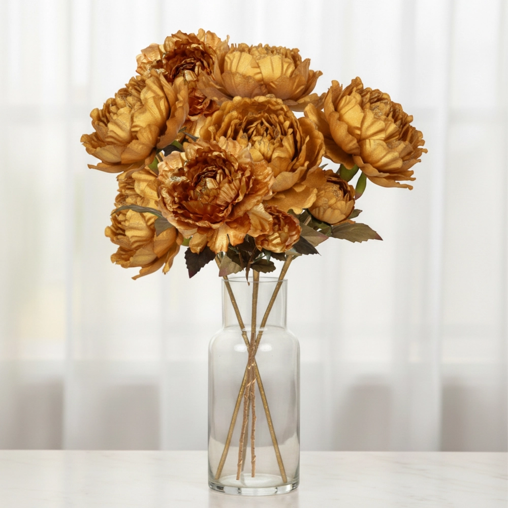 Искусственные цветы «FLOWERS GLAMOUR» 60см Пионы 2 цветка золотые