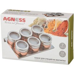 НАБОР ДЛЯ СПЕЦИЙ AGNESS "ROSSO" 7 ПР. НА МАГНИТАХ, В Т.Ч. МЕТАЛ.ПОДСТАВКА 20*13*5 СМ (КОР=24НАБ.)