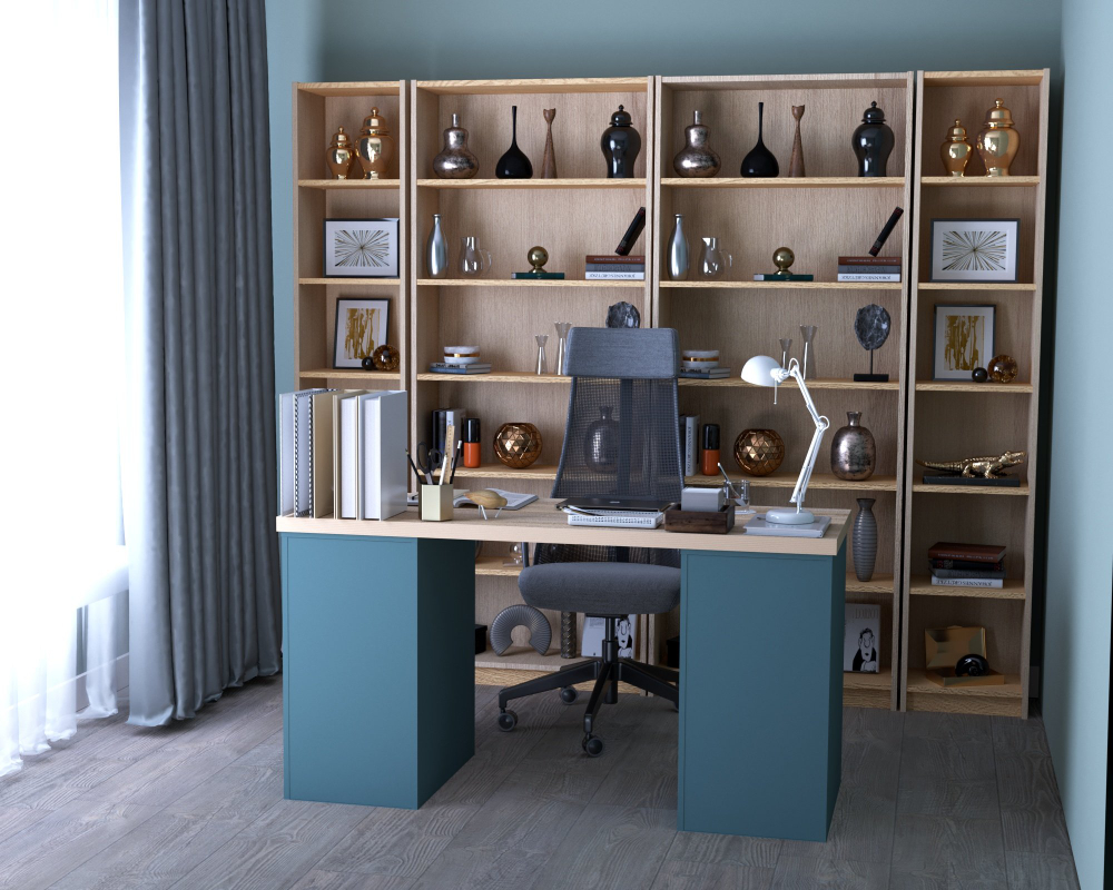 Стол письменный Ингар 140x75x55, дуб беленый/серо-бирюзовый