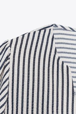 ZARA БЛУЗА ЛЬНЯНАЯ С ЗАВЯЗКАМИ, ЭКРЮ/ТЕМНО-СИНИЙ