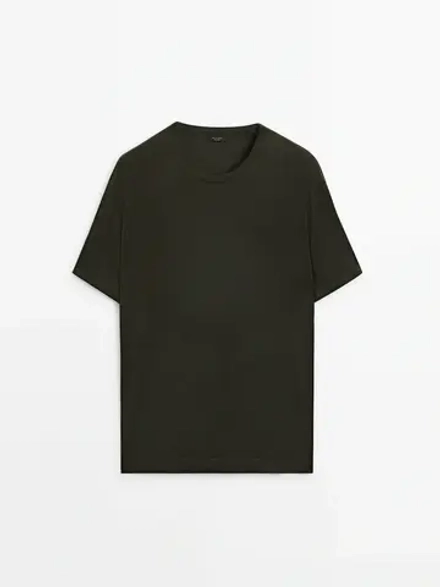 Massimo Dutti Футболка из мягкой ткани, темный хаки