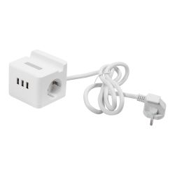 S-GCD2-1.5SBUH WHITE Удлинитель серии Standard. с-з. шнур 1.5м. 2 гнезда. 3 USB. 16А. держатель для телефона. Белый. ТМ Uniel