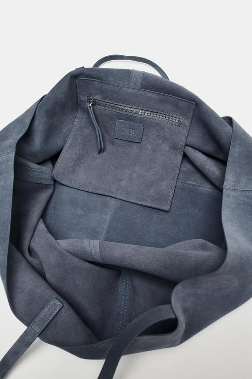 ZARA ЗАМШЕВАЯ СУМКА-ШОПЕР MAXI, СИНИЙ