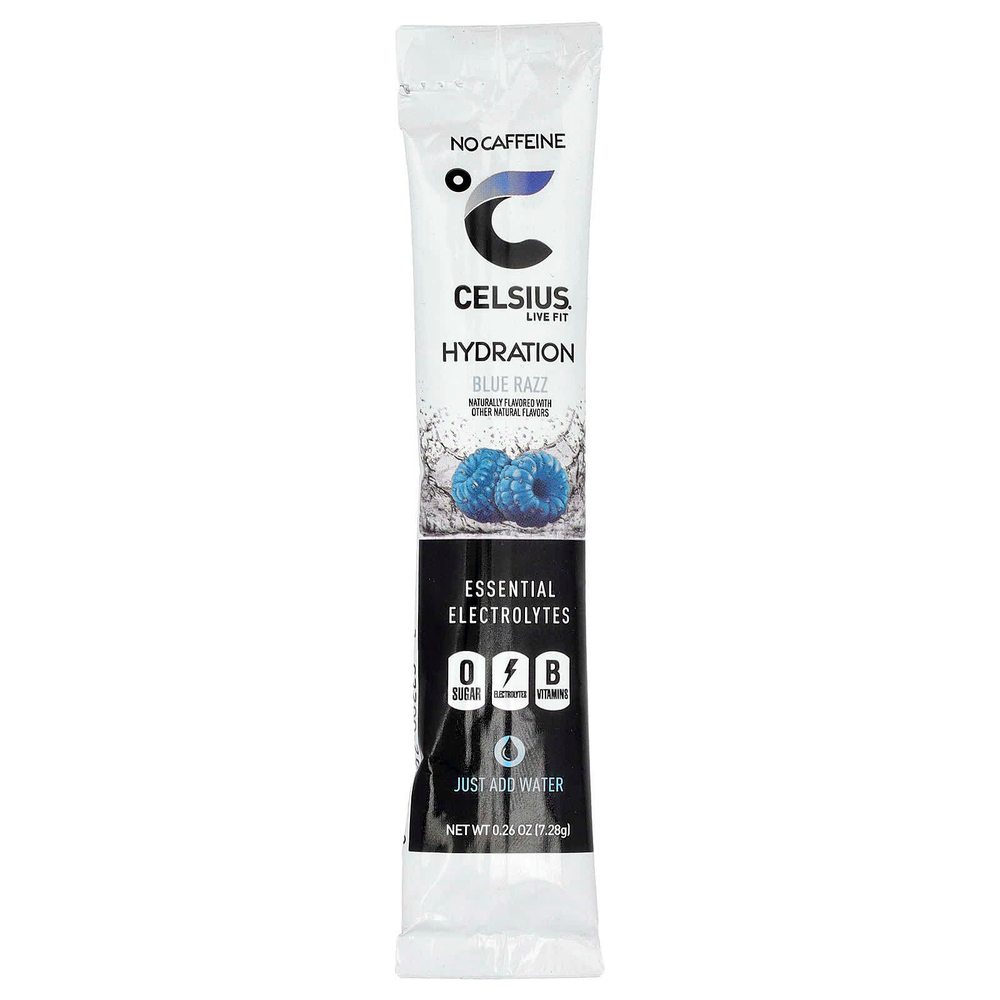 Celsius, Live Fit, увлажнение, незаменимые электролиты, без кофеина, синяя роза, 14 стиков в виде порошка для увлажнения, по 7,28 г (0,26 унции)