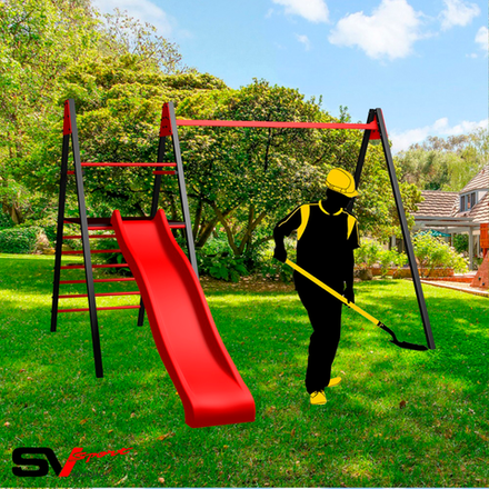 Монтаж уличных качелей Sv Sport с горкой