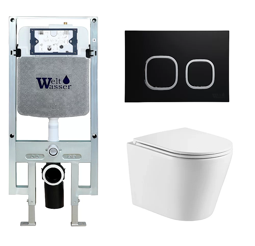 Унитаз с инсталляцией WeltWasser AMBERG 497 ST + SALZBACH 043 GL-WT + AMBERG RD-BL
