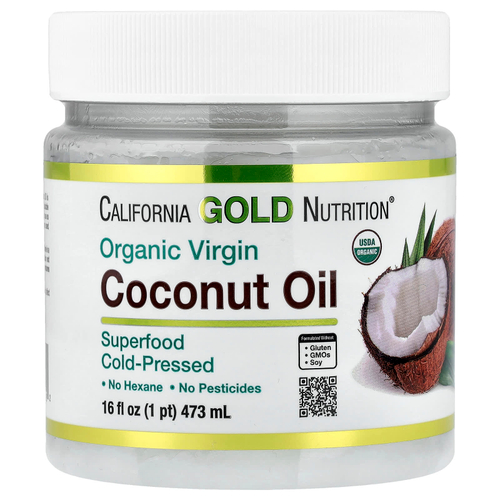 California Gold Nutrition, Superfoods, органическое нерафинированное кокосовое масло первого холодного отжима, 473 мл (16 жидк. унций)