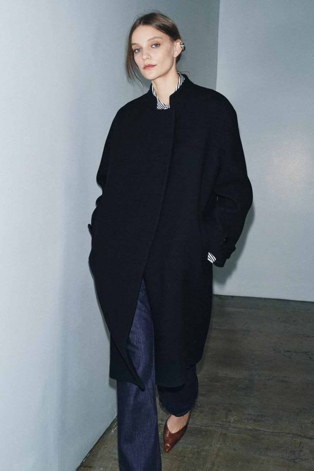 ZARA ПАЛЬТО ИЗ СМЕСОВОЙ ШЕРСТИ — ZW COLLECTION, МОРСКОЙ ТЕМНО-СИНИЙ