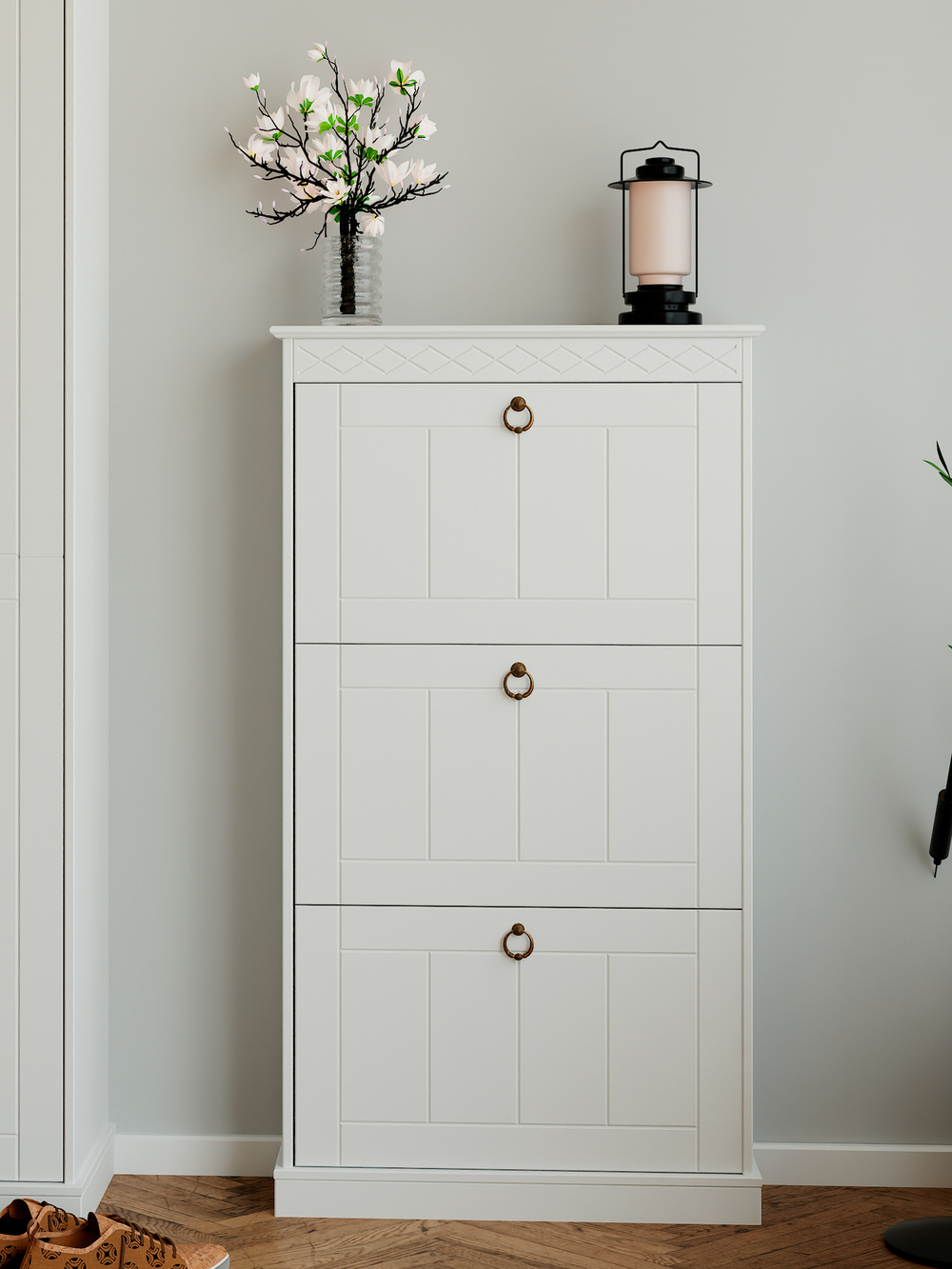 Обувница для прихожей Индра, закрытая, высокая из МДФ, белый