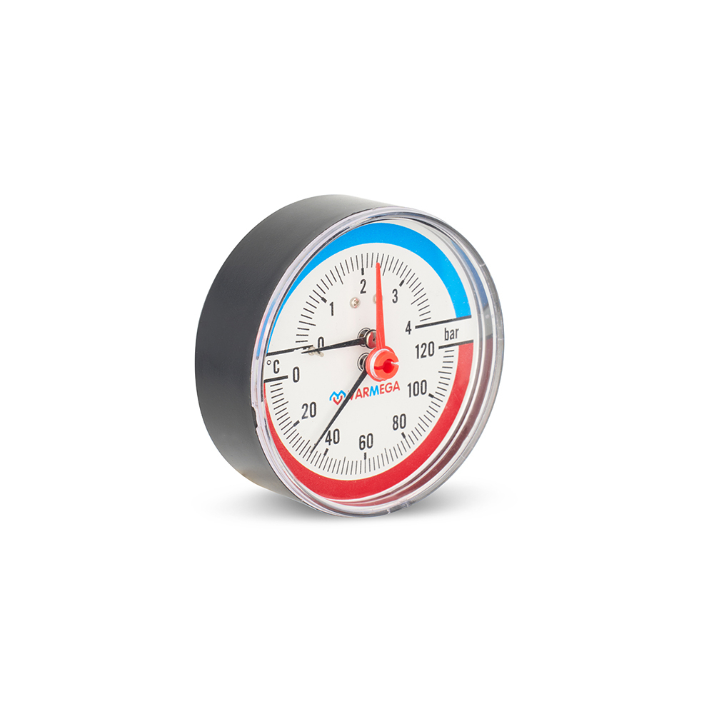Термоманометр аксиальный Varmega - 1/2" (D-80мм, шкала 0-4 бар / 0-120°C)