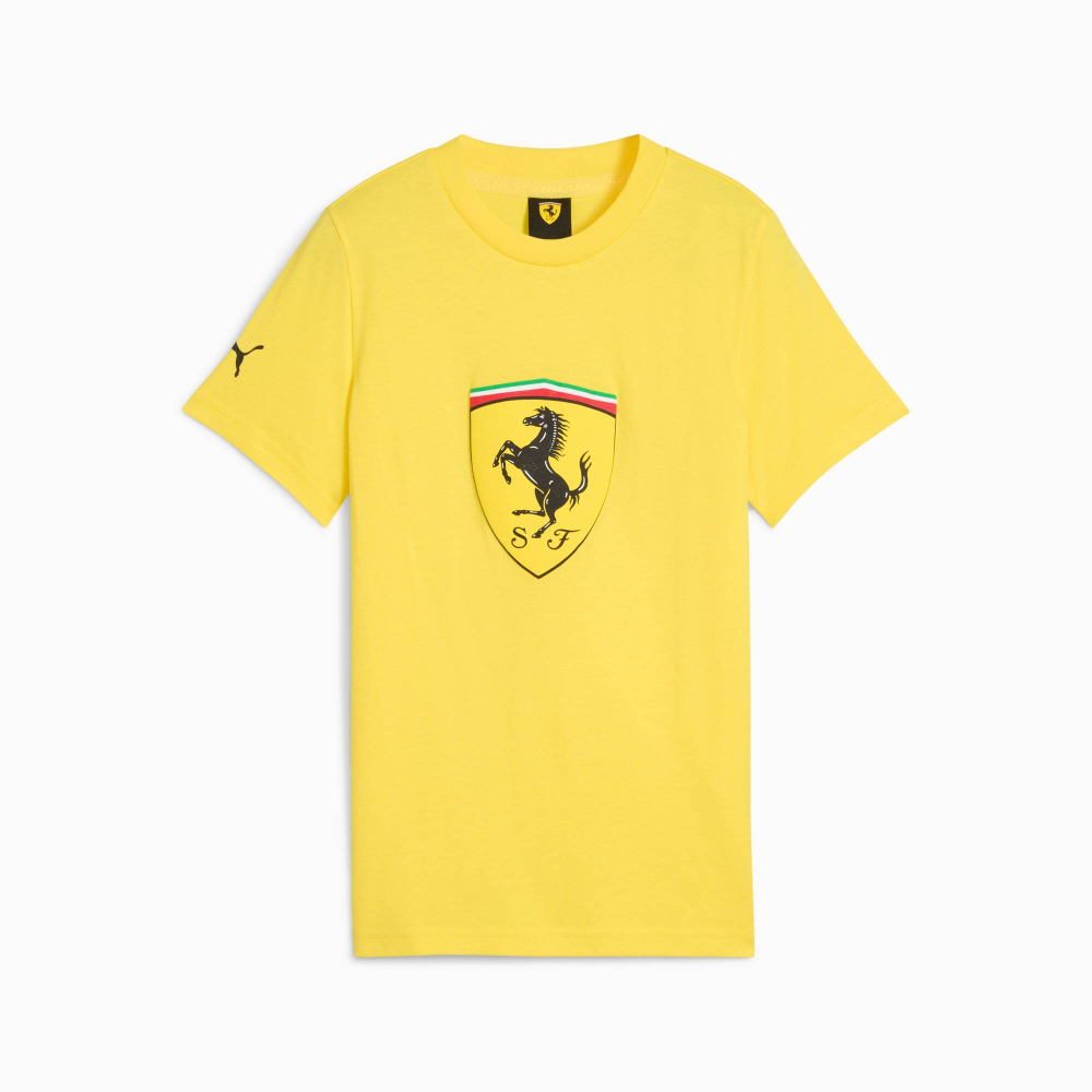 PUMA X SCUDERIA FERRARI ФУТБОЛКА С ЦВЕТНЫМ БОЛЬШИМ ЩИТОМ SPORTSWEAR, ЖЕЛТЫЙ