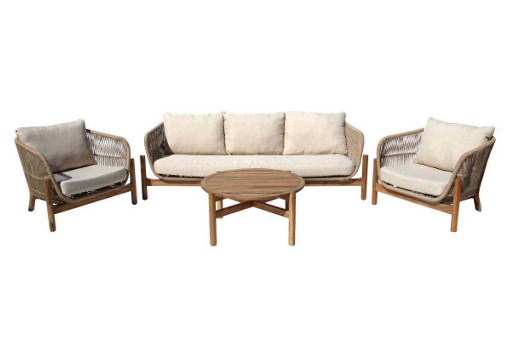 Набор мебели Риччи MAX арт.GS052 серый, серый 2 уп. (стол+2кресла+диван, серый, подушки серые) "Garden story"