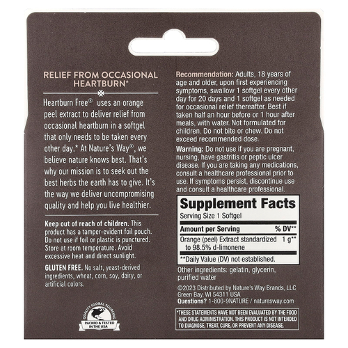 Nature's Way, Heartburn Free!®, 1000 мг, 10 капсул