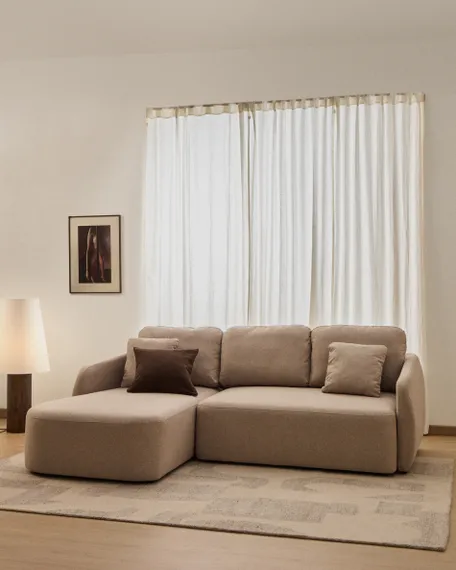 Трехместный диван-кровать Laira с левым шезлонгом из бежевого шенилла 246 см