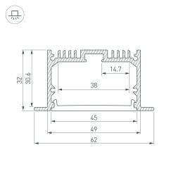 Профиль с экраном SL-LINIA62-F-2500 ANOD+OPAL (Arlight, Алюминий) 020470