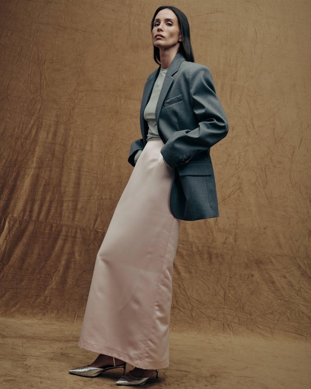 Юбка из сатина розового цвета