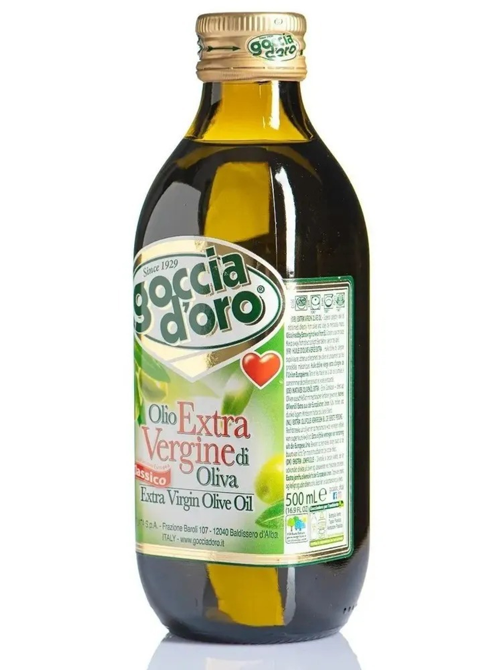 Масло Оливковое 500 мл, Goccia D'oro Extra Virgin Первого (Холодного) Прессования, Нерафинированное