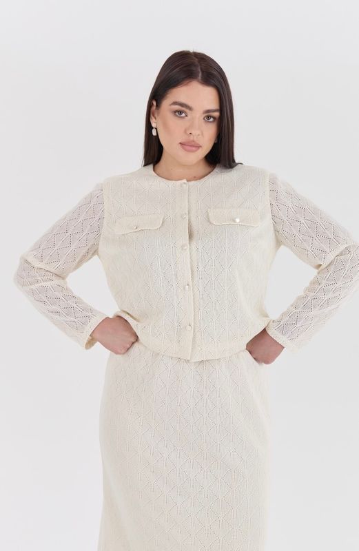 Кардиган из ажурного трикотажа, молочный