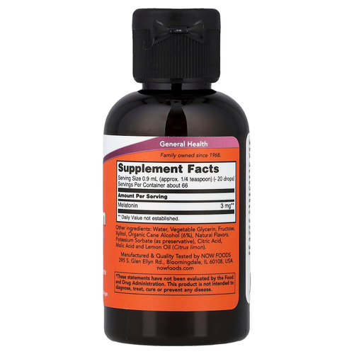 NOW Foods, Жидкий мелатонин, 3 мг, 59 мл (2 жидк. Унции)