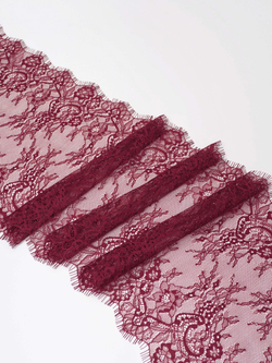 Кружево шантильи бордовое неэластичное ширина 24 см купон 2.9 м