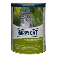 Влажный корм Happy Cat для кошек, Кусочки ягненка и индейки в желе, Банка 400 г