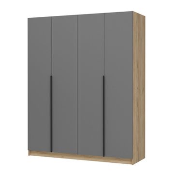 ЛИОН ШК-03 Шкаф 4-х створчатый Фасад ГРАФИТ СЕРЫЙ/Корпус ДУБ КРАФТ ЗОЛОТО