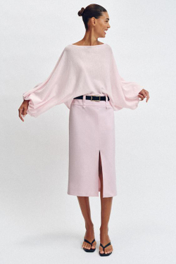ZARA ЮБКА-КАРАНДАШ МИДИ С РЕМНЕМ, РОЗОВЫЙ