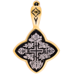 Лилии. Православный крест из серебра с позолотой.