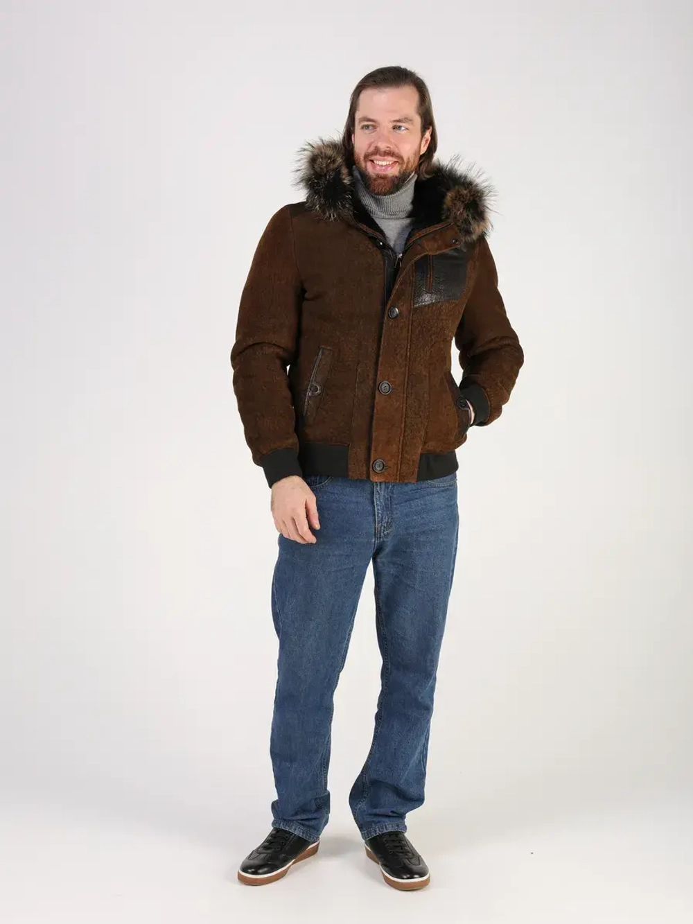 Дубленка натуральная куртка зимняя с капюшоном