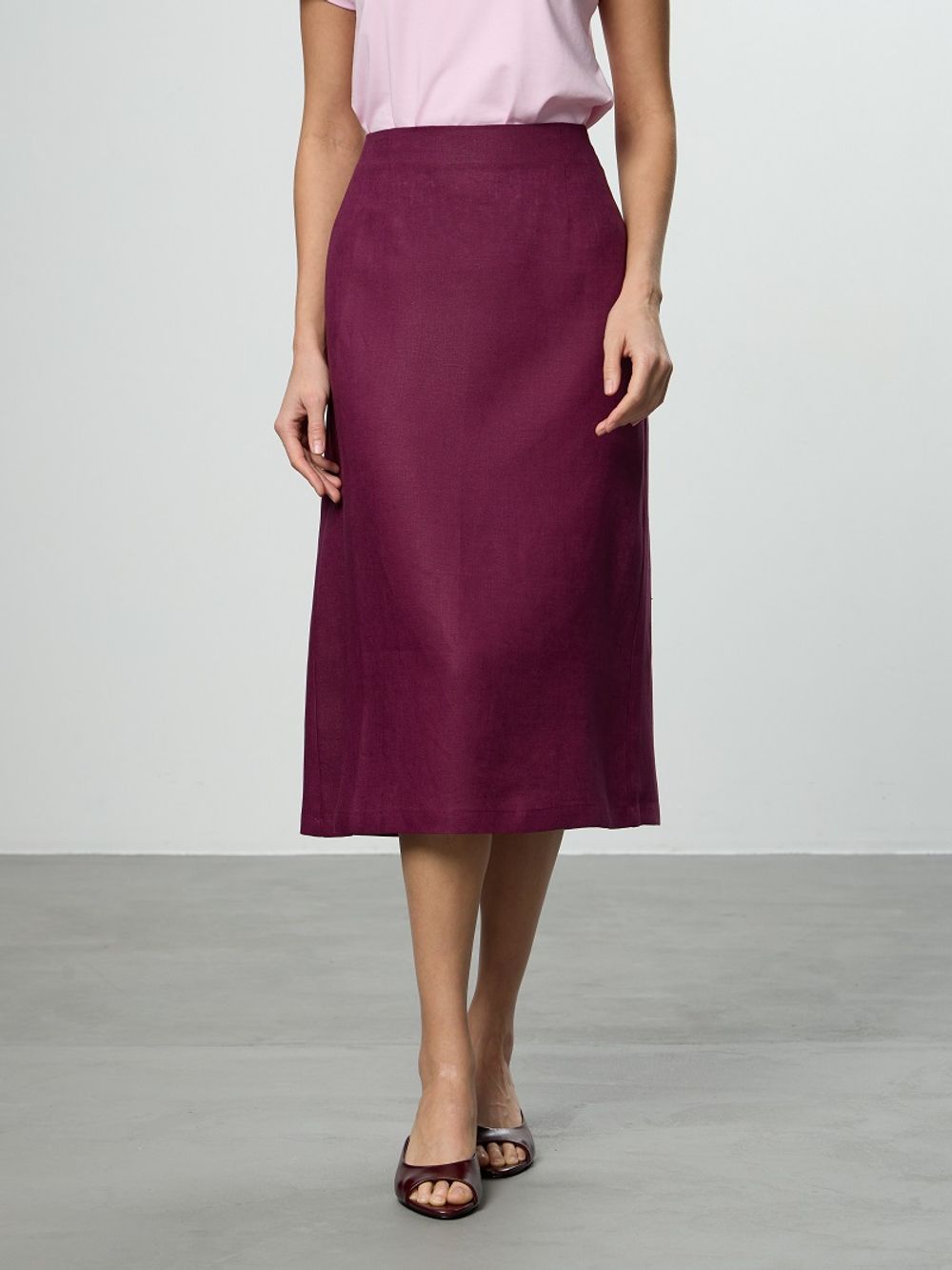 Юбка льняная А-силуэт винный (Размер 48)