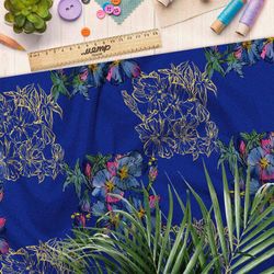 Ткань блэкаут цветы народная вышивка