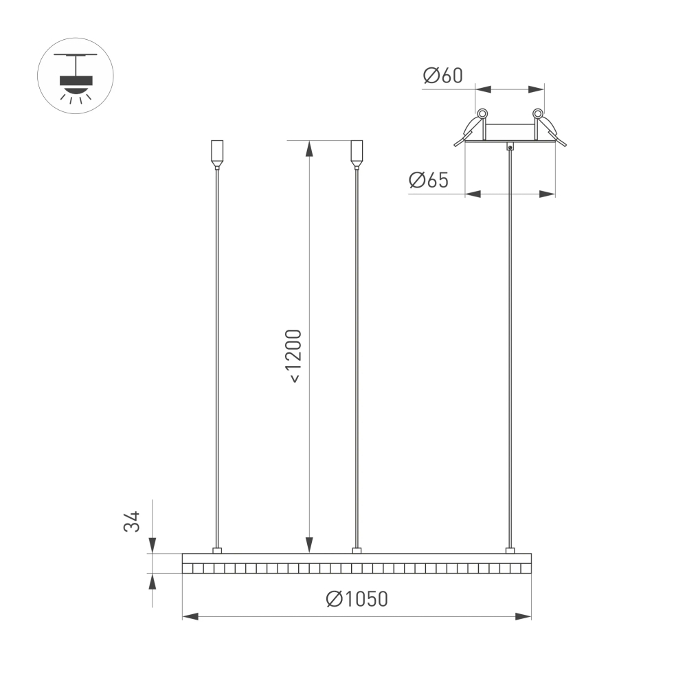 Светильник SP-DIAMOND-R1050-60W Warm3000 (WH, 45 deg, 230V, TRIAC) (Arlight, IP20 Металл, 5 лет) 055263