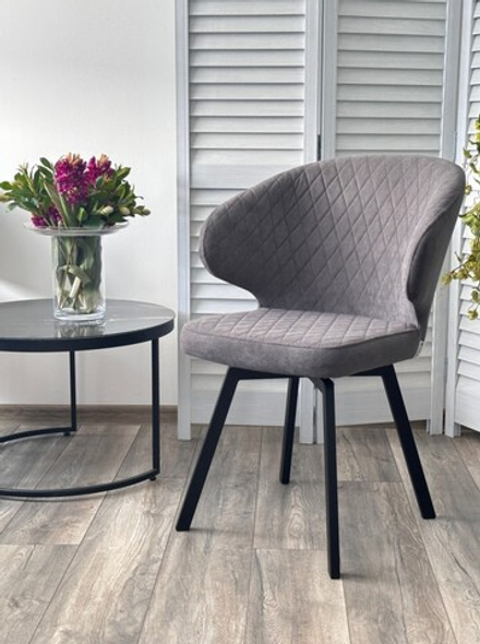 Стул М-City DISAUR Хилтон поворотный на 360 градусов, B28 темно-серый, Велюр, Черный каркас