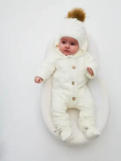 Комбинезон вязаный новорожденному утеплен мехом