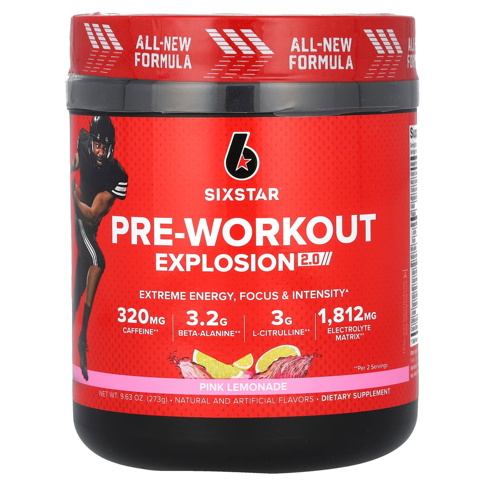 SIXSTAR, Pre-Workout Explosion 2.0, предтренировочный комплекс, розовый лимонад, 273 г (9,63 унции)