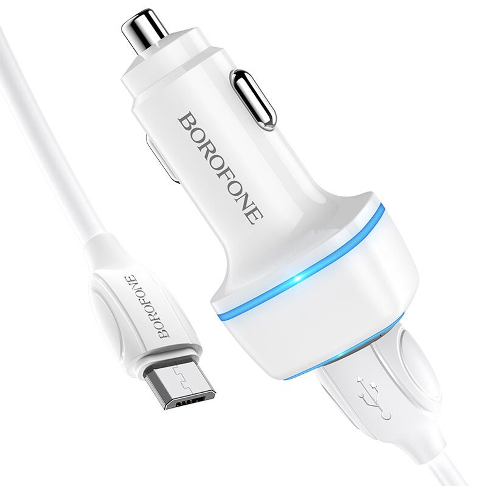 Автомобильный адаптер питания BOROFONE BZ14A 2USB 2.4A + кабель Micro (белый)
