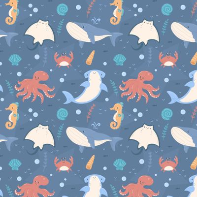 Морские животные на синем фоне