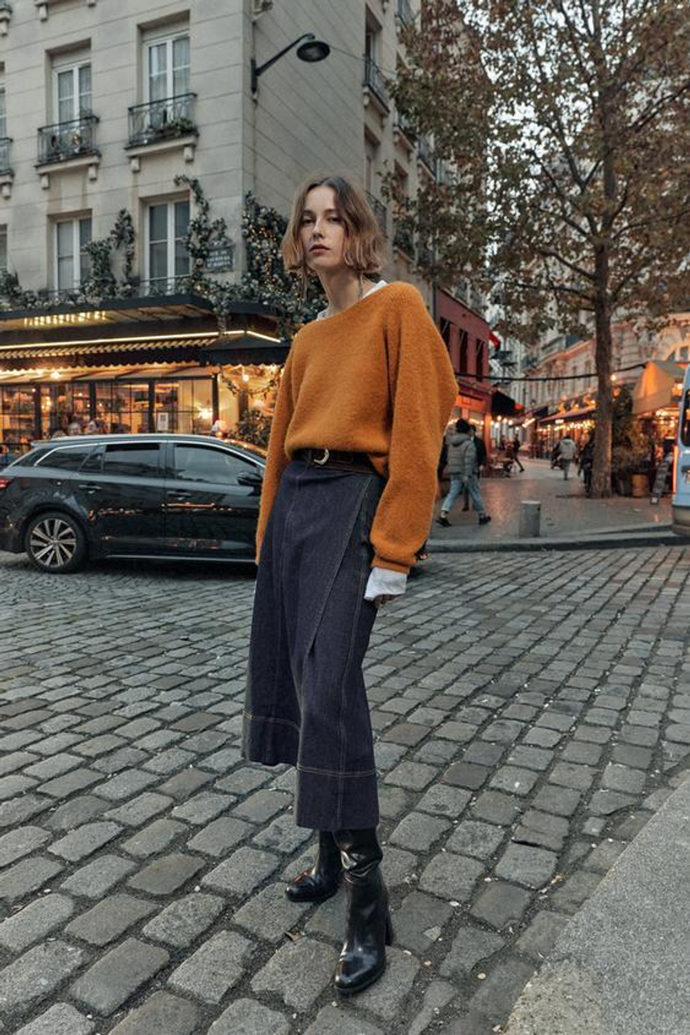 ZARA ЮБКА Z1975 МИДИ ИЗ ДЕНИМА С РЕМНЕМ, ИНДИГО