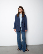 Пальто-жакет из шерсти елочка темно-синий