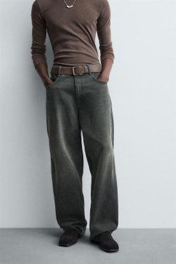 ZARA ДЖИНСЫ BAGGY FIT С ПЕРЕКРУЧЕННЫМ ШВОМ, ЗЕЛЕНЫЙ