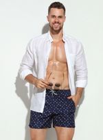 Мужские пляжные шорты с принтом в виде морских иконок (Размер: XL) (Цвет: темно-синий)