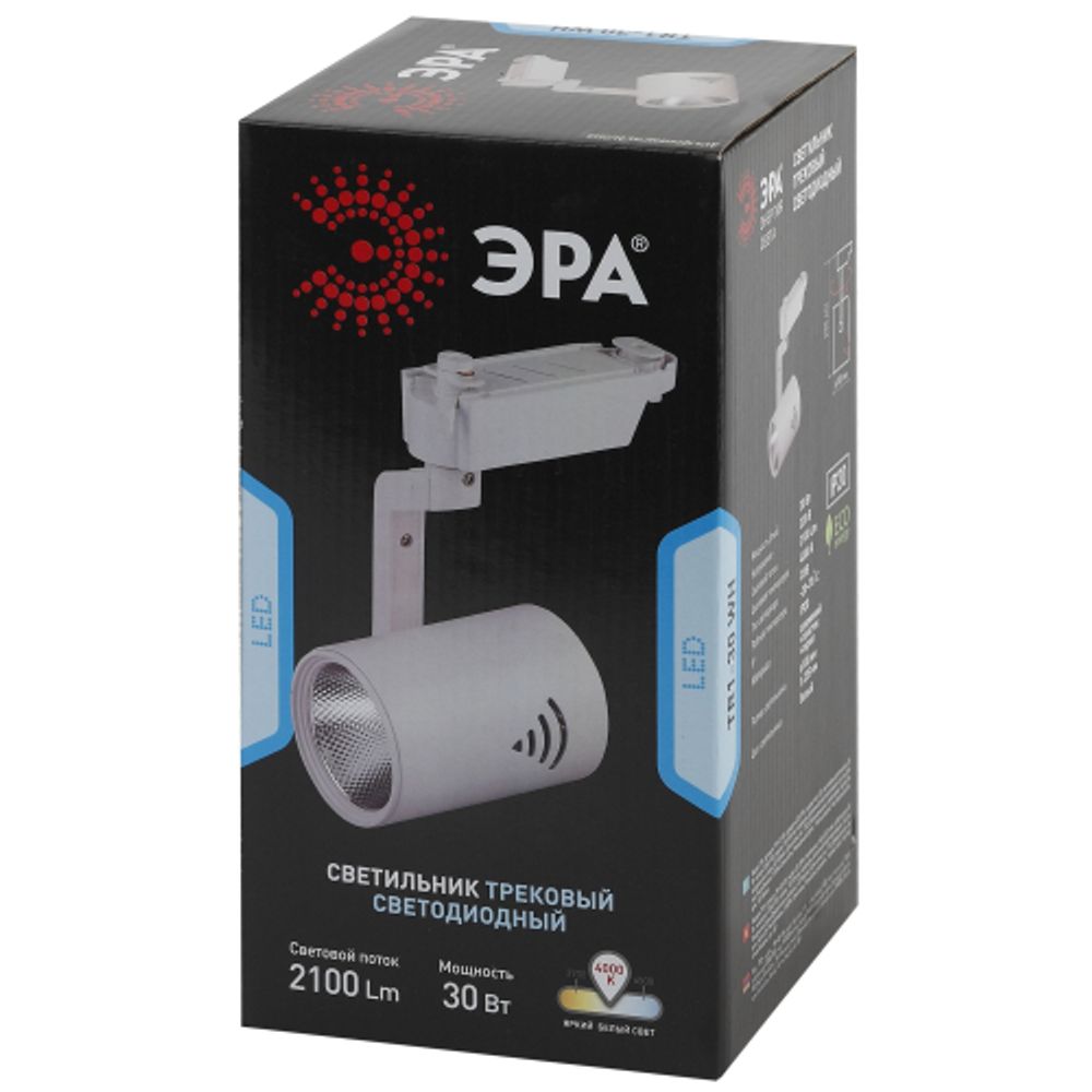 Трековый светильник однофазный ЭРА TR1 - 30 WH светодиодный COB 30Вт 4000К 2100Лм белый