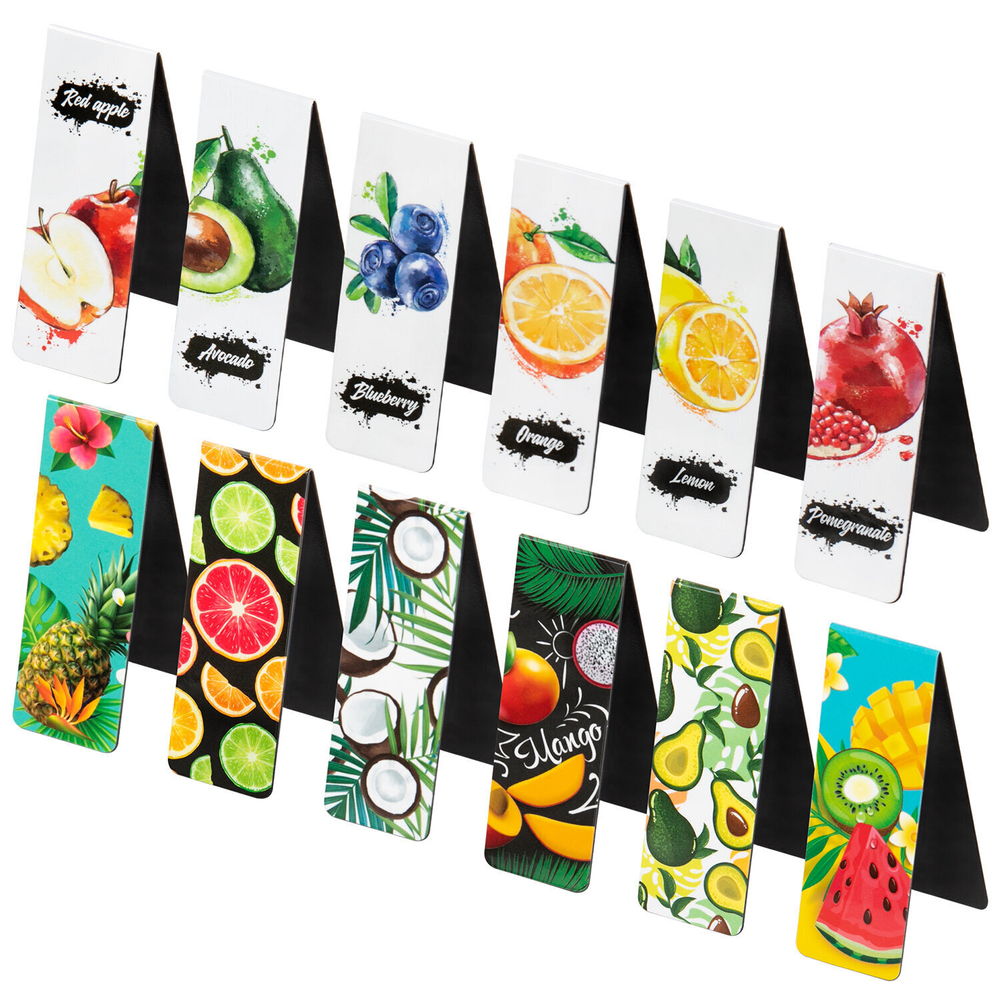 Закладки для книг МАГНИТНЫЕ "FRUITS" набор 12 шт. 60x20 мм BRAUBERG (4 штуки в упаковке)