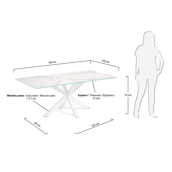 Керамический стол Arya белый с белыми стальными ножками 180x100