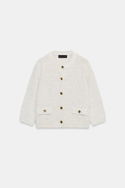 ZARA КАРДИГАН С РУКАВОМ 3/4, СВЕТЛО-БЕЖЕВЫЙ