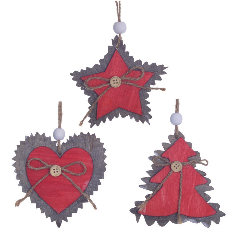 GAEM Украшение новогоднее "Сердце/Звезда/Елка", L10,5 W2 H10,5 см, 3в.