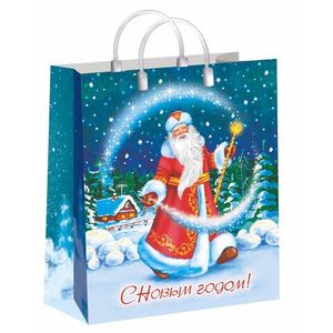 Сумка новогодняя Россия 23*27 см 150 мкм пласт. ручка Сияние ночи 1 шт 40 шт/кор