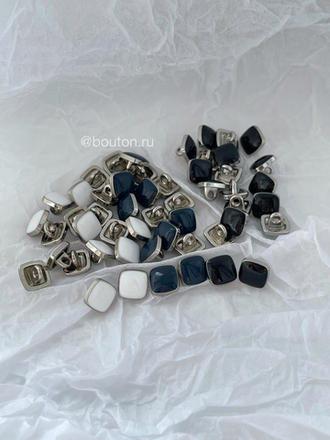 Пуговицы черные серебро квадрат эмаль