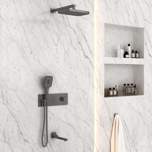 Душевой комплект Vincea VSFW-432T1GM встраиваемый, термостатический, 3 режима, вороненая сталь